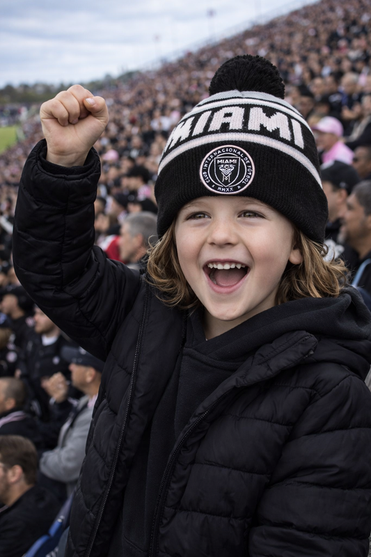 INTER MIAMI CF NEW ERA BLACK BOBBLE KNIT BEANIE HAT