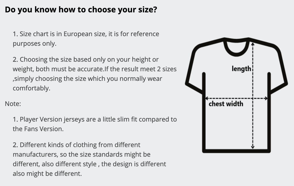Liverpool jersey top size chart