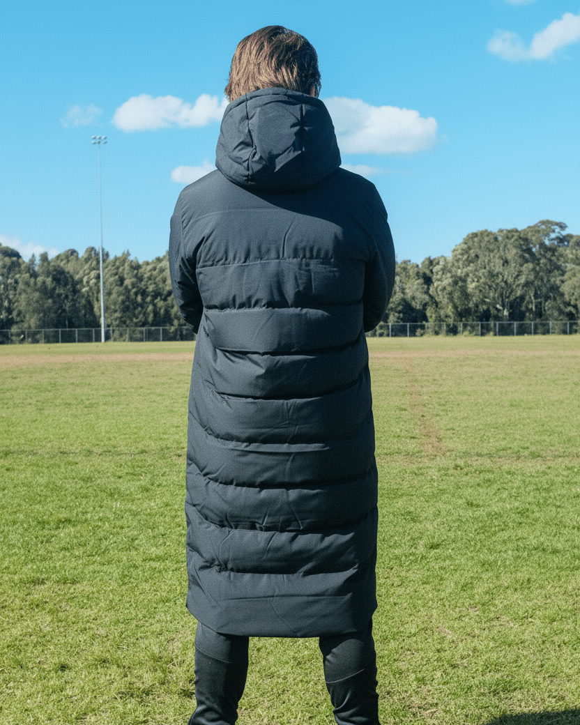 BLACK PREMIER LONG PUFFER JACKET - Everything Football