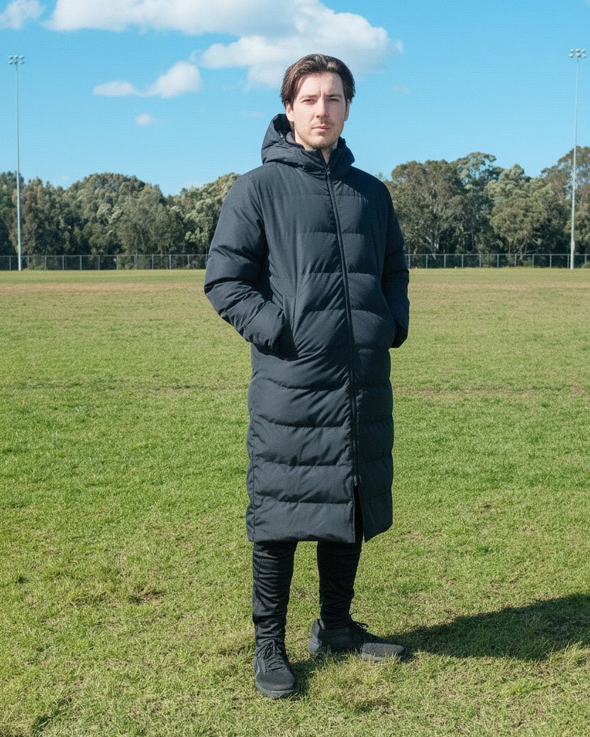 BLACK PREMIER LONG PUFFER JACKET - Everything Football