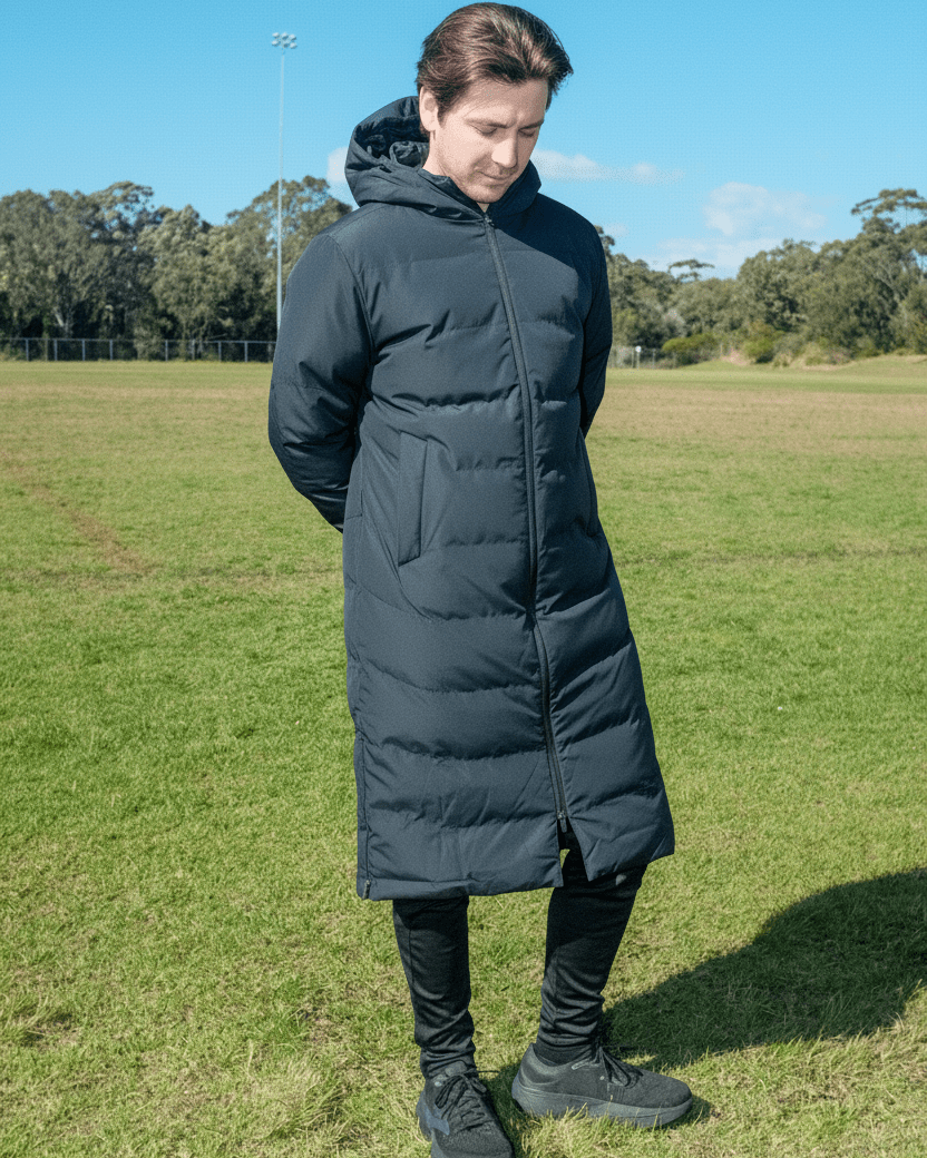 BLACK PREMIER LONG PUFFER JACKET - Everything Football